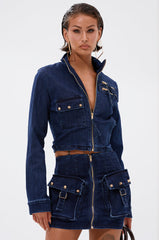 SOMETHING BETTER DENIM ZIP UP TOP