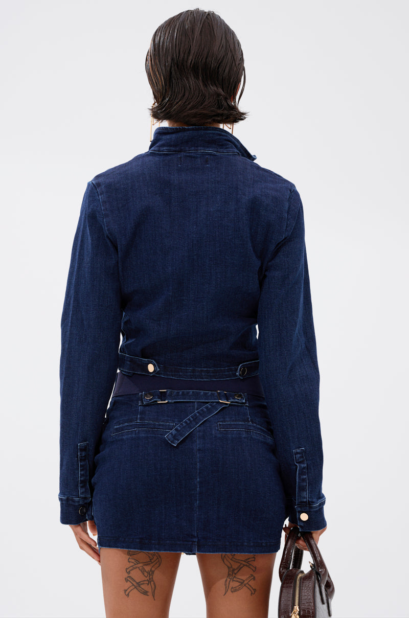 SOMETHING BETTER DENIM ZIP UP TOP