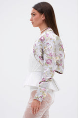 TEA FOR TWO BROCADE SHRUG