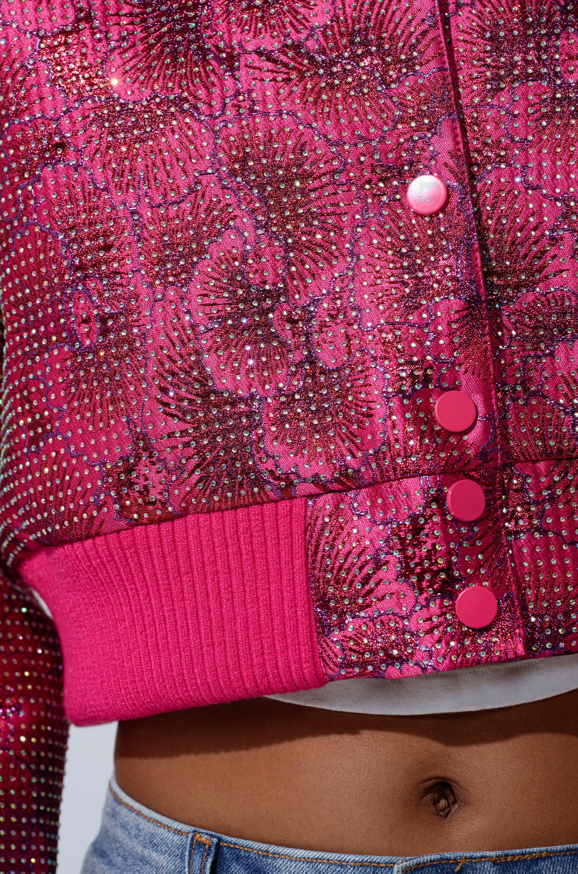 FLEUR RHINESTONE BROCADE BOMBER