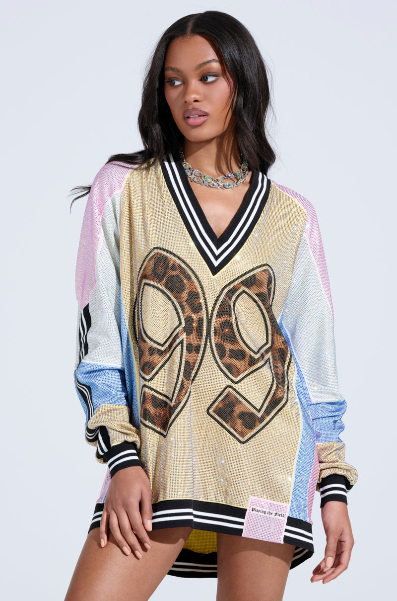 RYAN COLORBLOCK RHINESTONE JERSEY MINI DRESS IN PASTEL