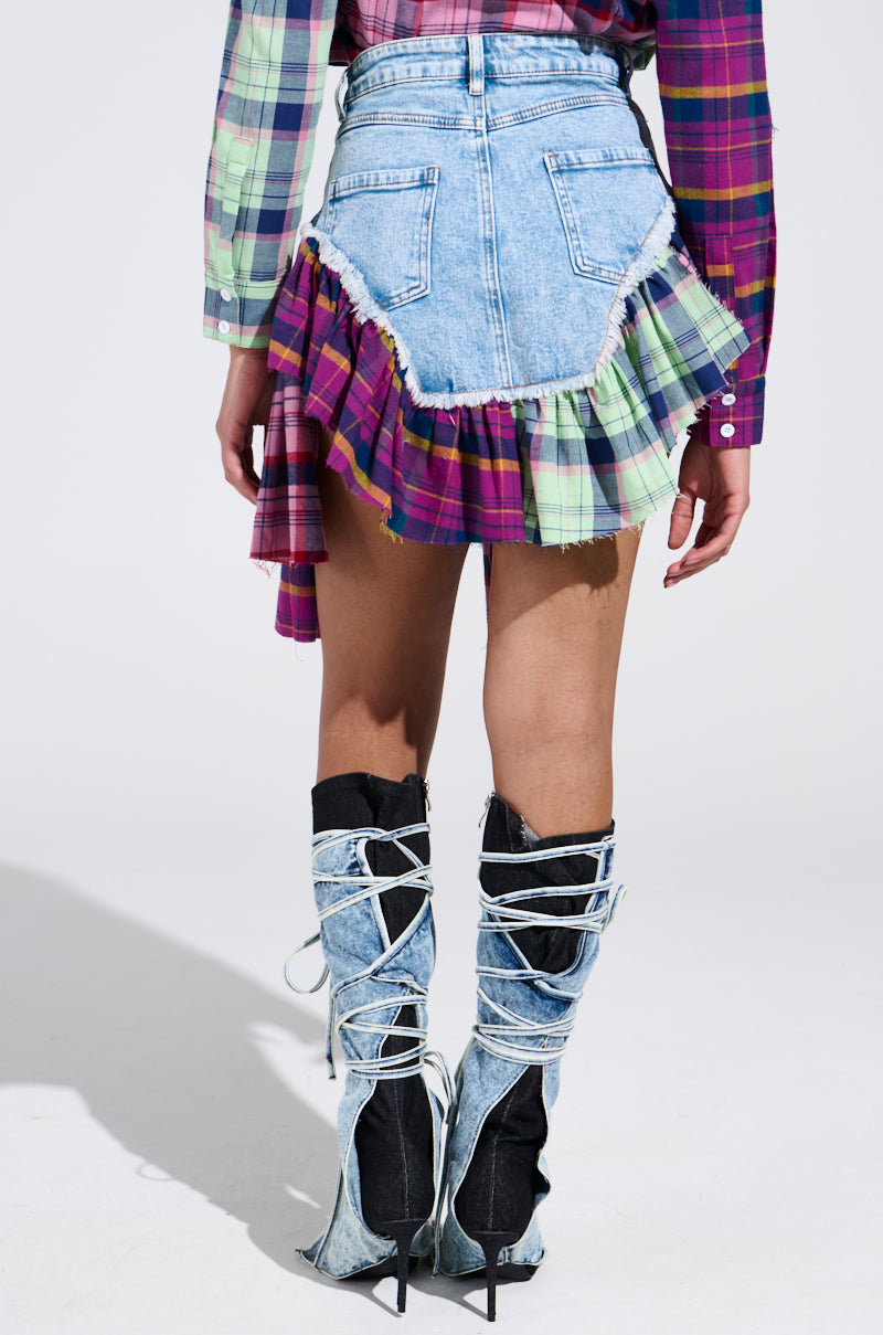 THINK ABOUT ME MORE MINI SKIRT WITH PLAID DETAILS