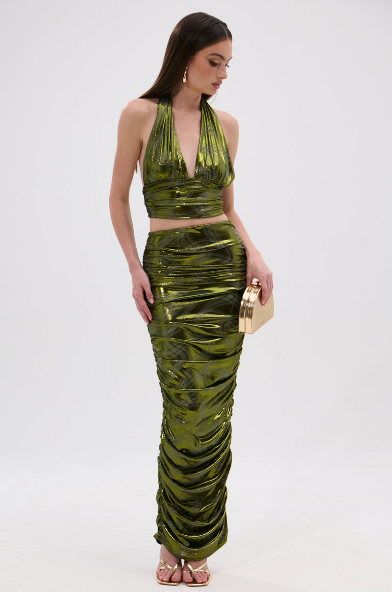 TAYLOR METALLIC RUCHED MAXI SKIRT
