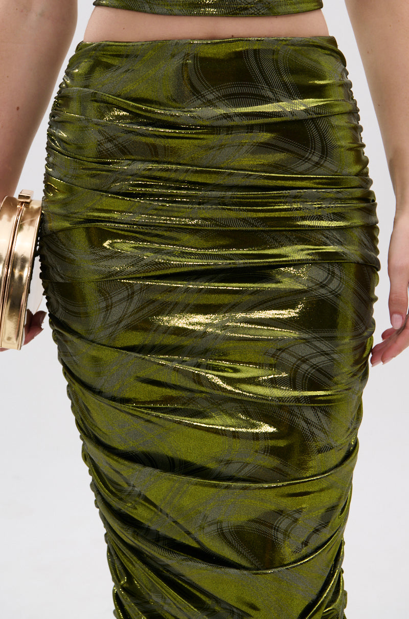 TAYLOR METALLIC RUCHED MAXI SKIRT