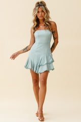 Candy Strapless Layered Ruffle Hem Dress Sage