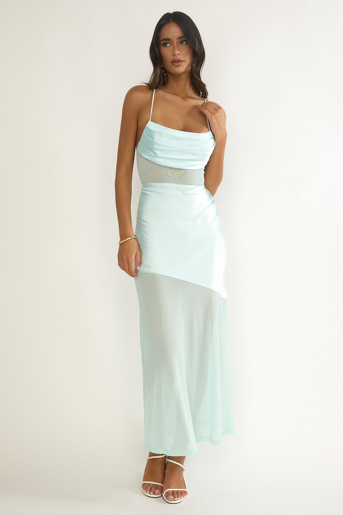 Golden Era Sheer Waist Maxi Dress Aqua Blue