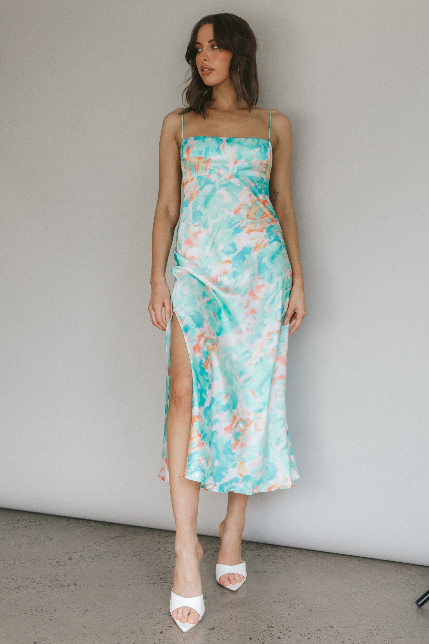 Dolce Life Low Back Midi Dress Floral Green