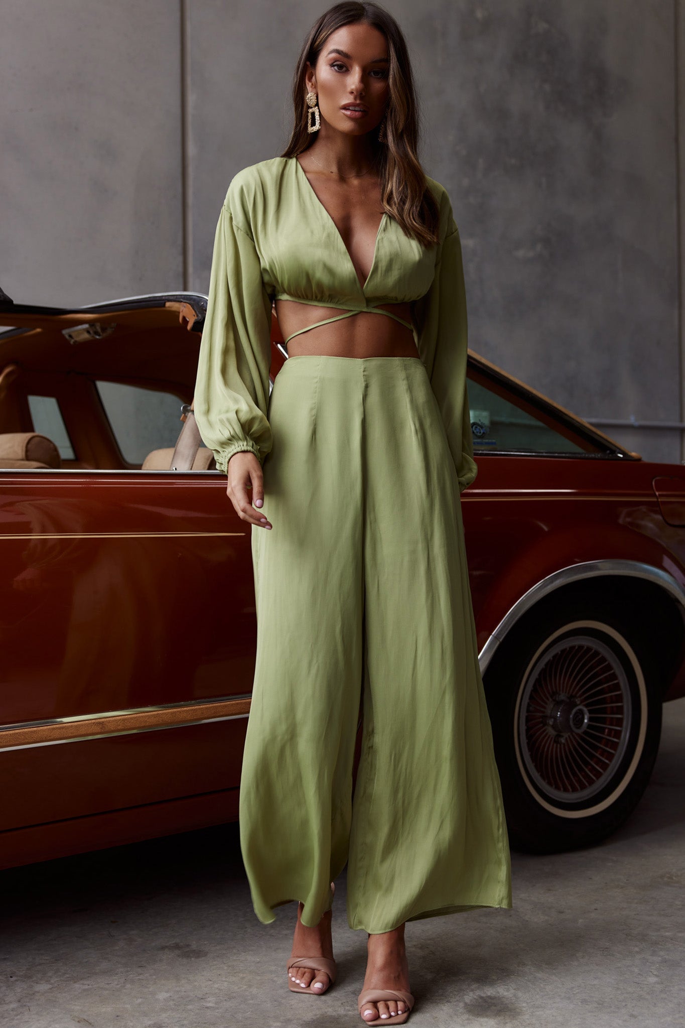 Lilian Long Sleeve Crop Top Olive