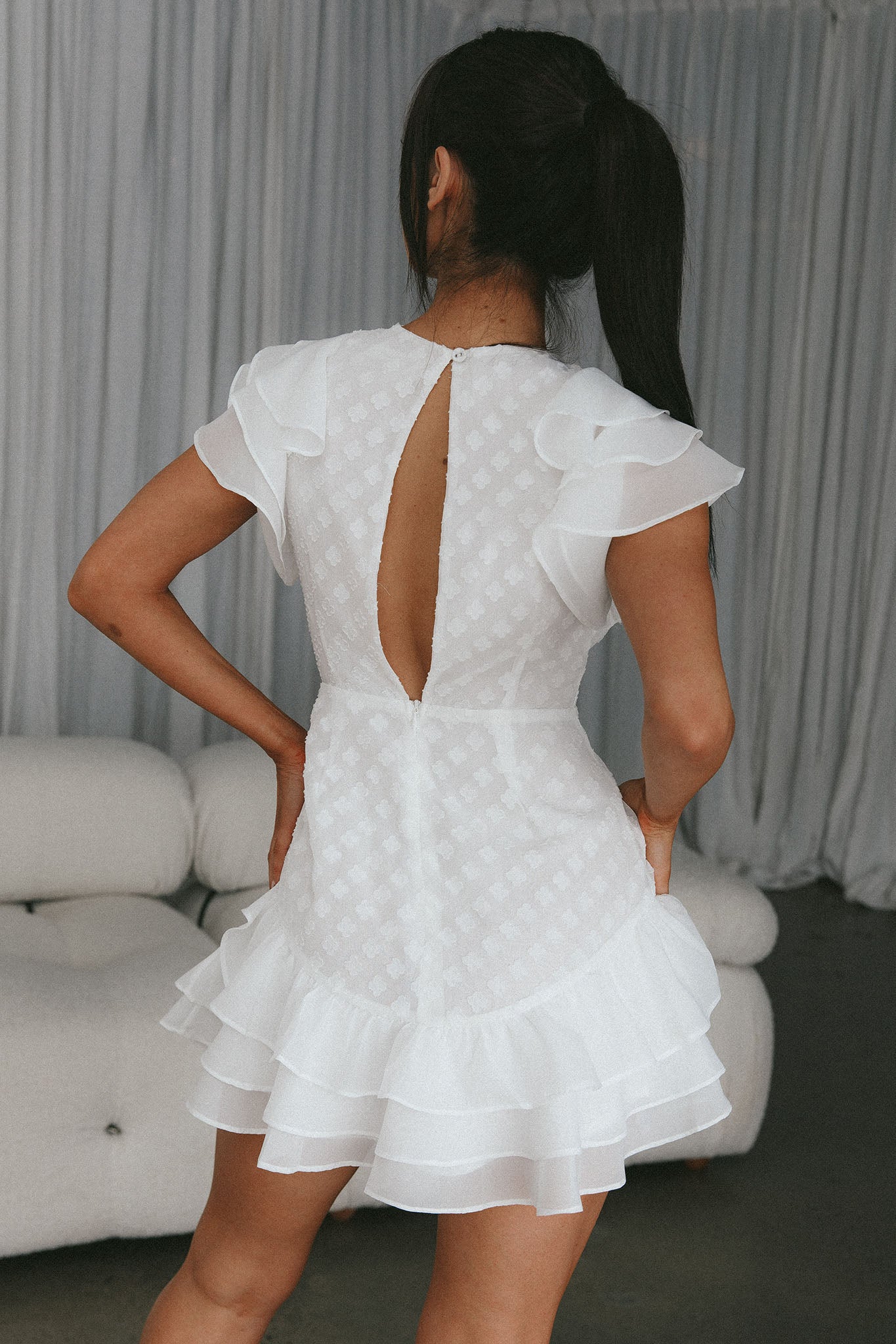 Destined To Be Ruffle Mini Dress Textured White