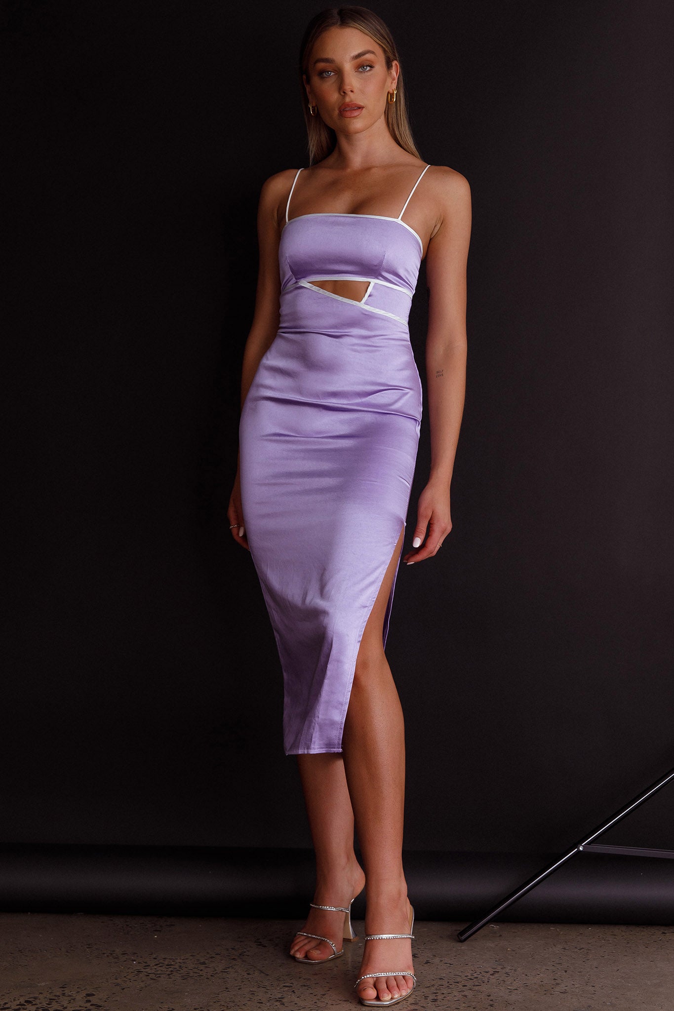 Laia Cut-Out Bodice Midi Dress Lilac
