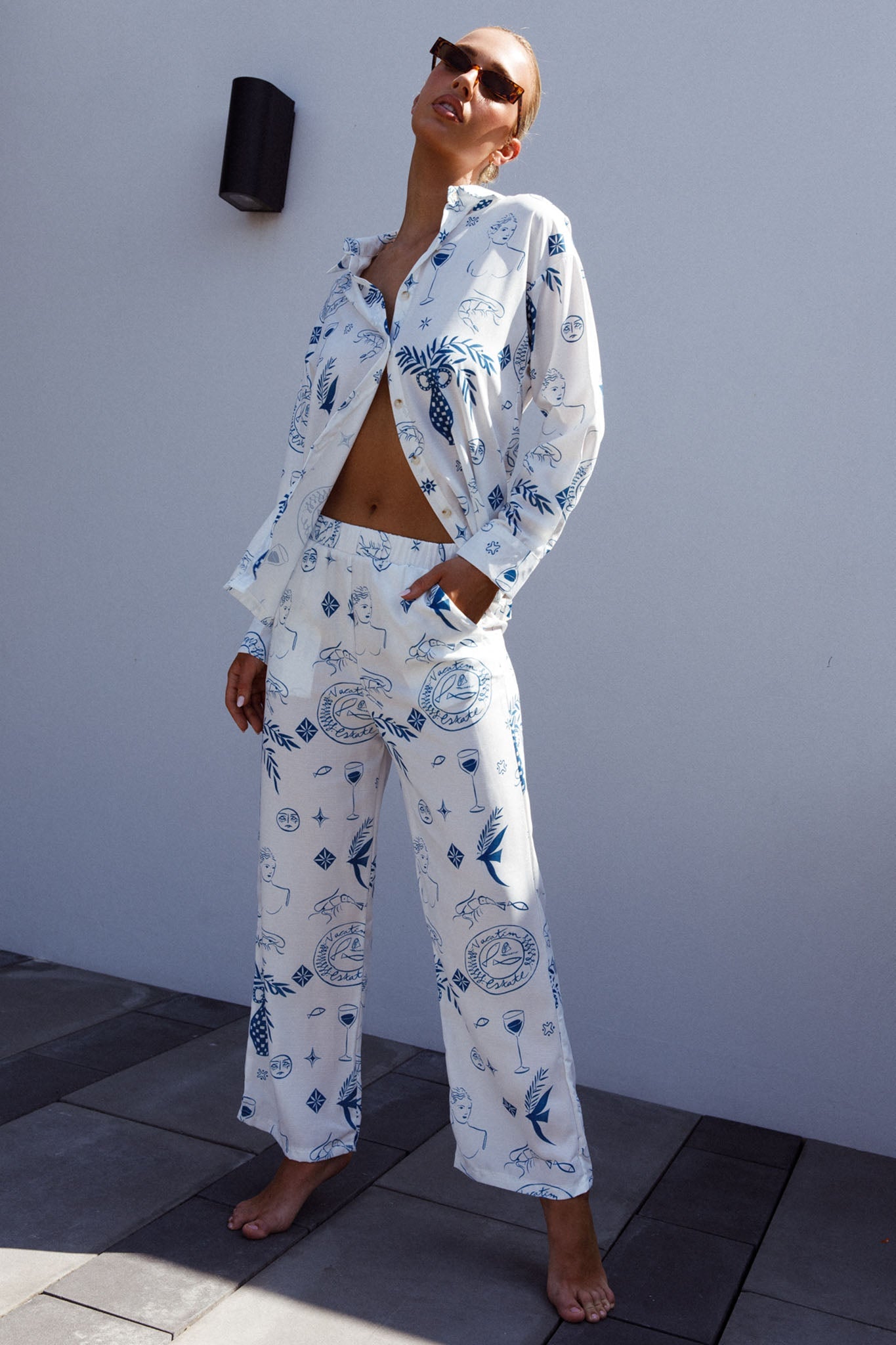 Weekend Bliss Pants Printed White