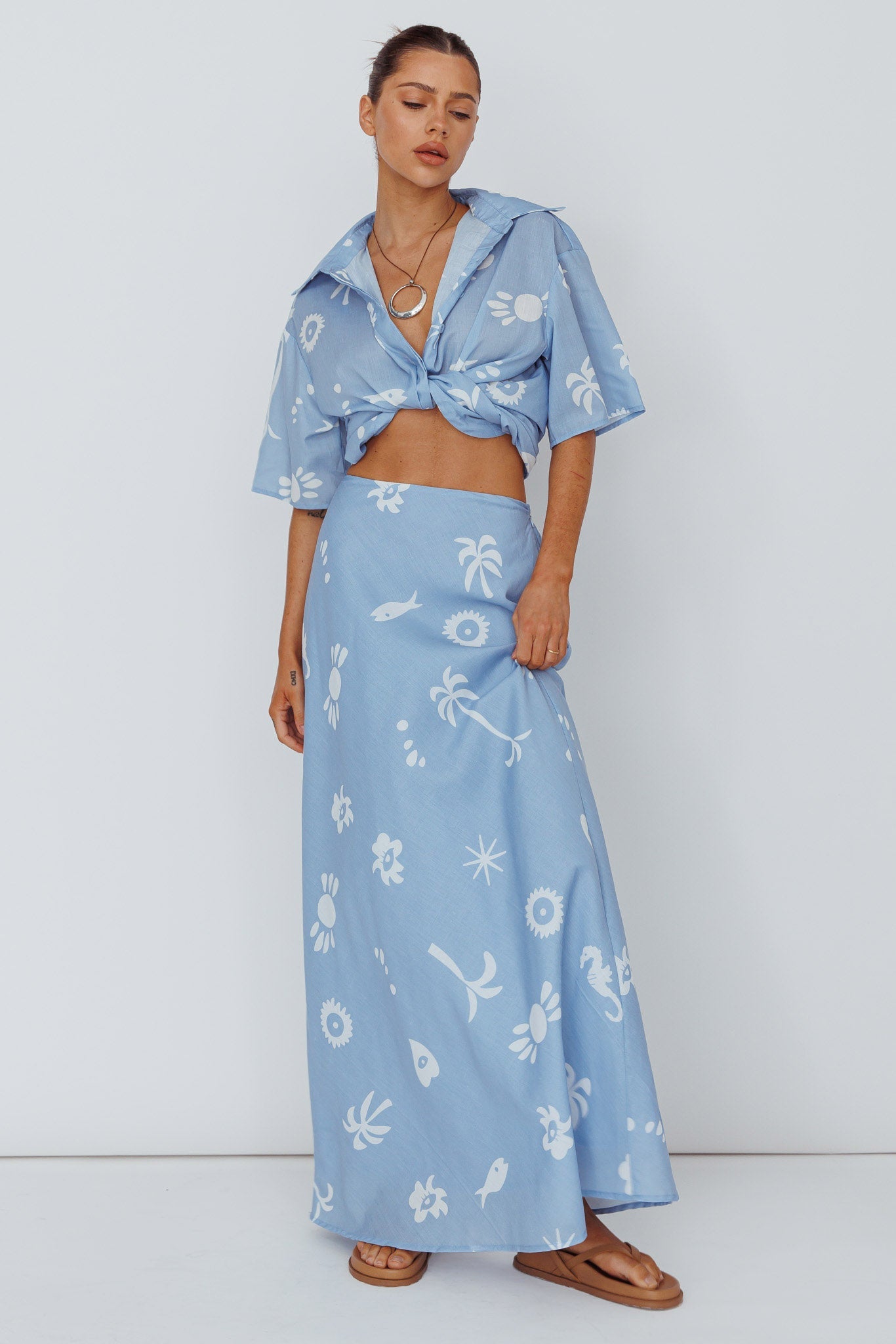 Light Aura Maxi Skirt Print Blue White