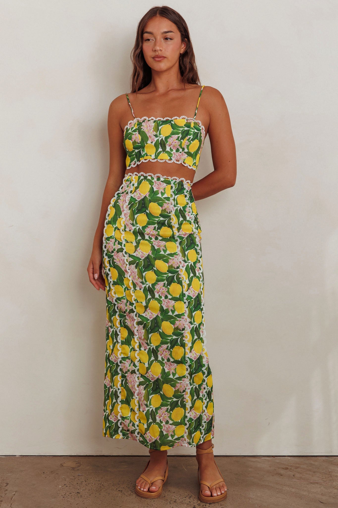 Chamberlain Scallop Trim Maxi Skirt Citrus Lemon