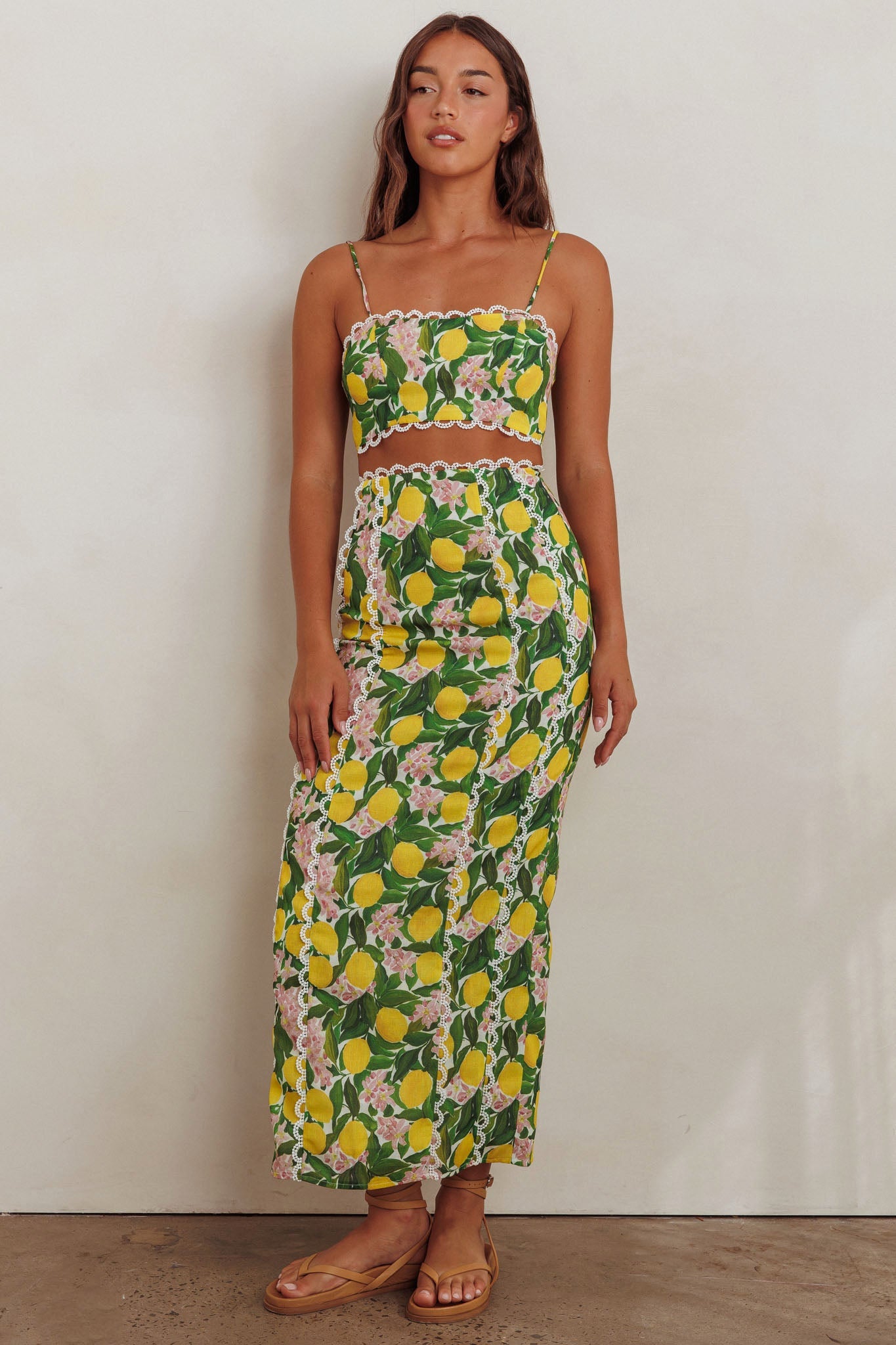 Chamberlain Scallop Trim Maxi Skirt Citrus Lemon