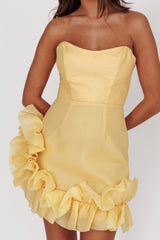 L'amour Toujours Frill Accent Mini Dress Lemon