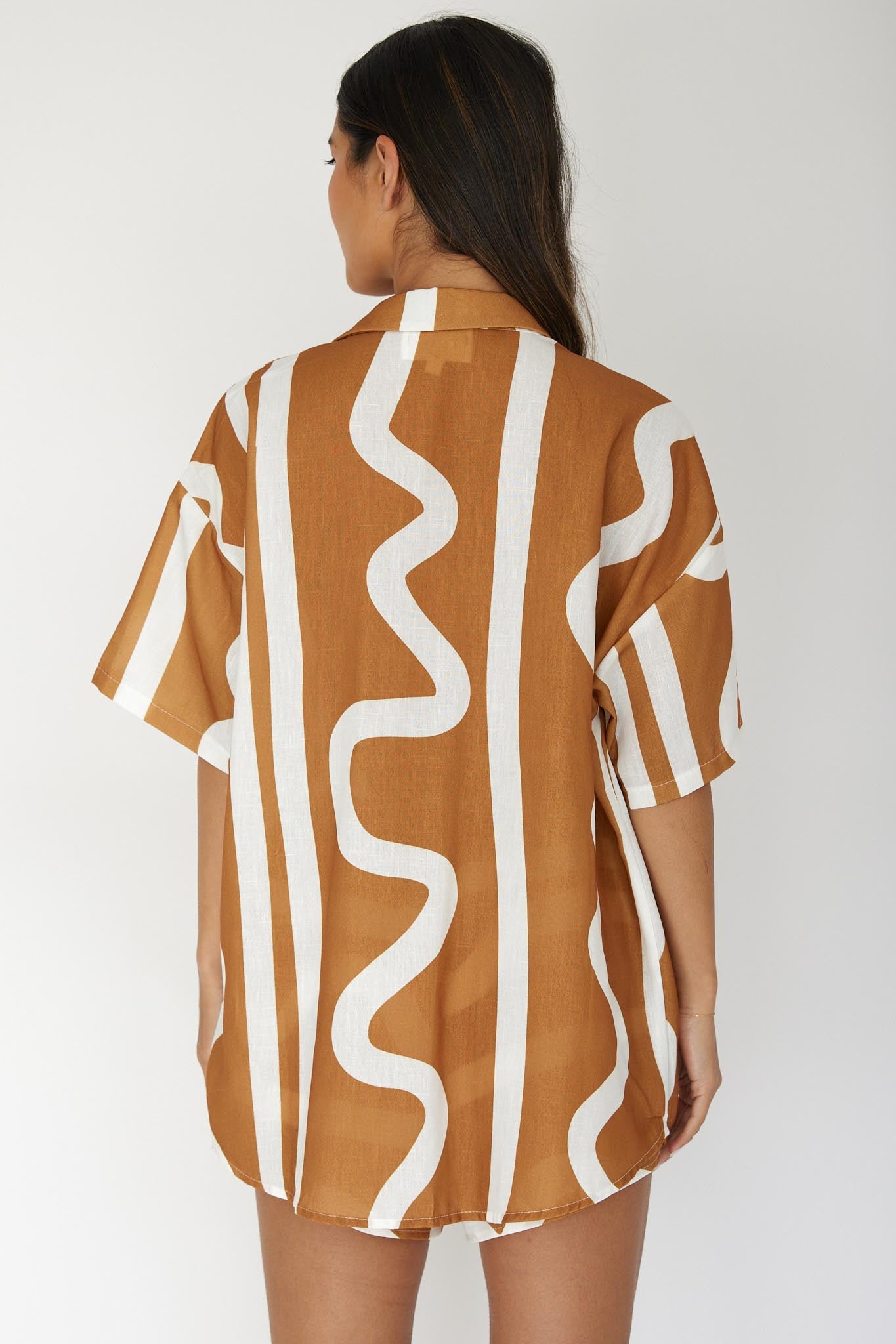 Cora Button-Up Shirt Print Tan