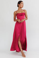 Inner Light Gathered Bust Split Maxi Dress Wine