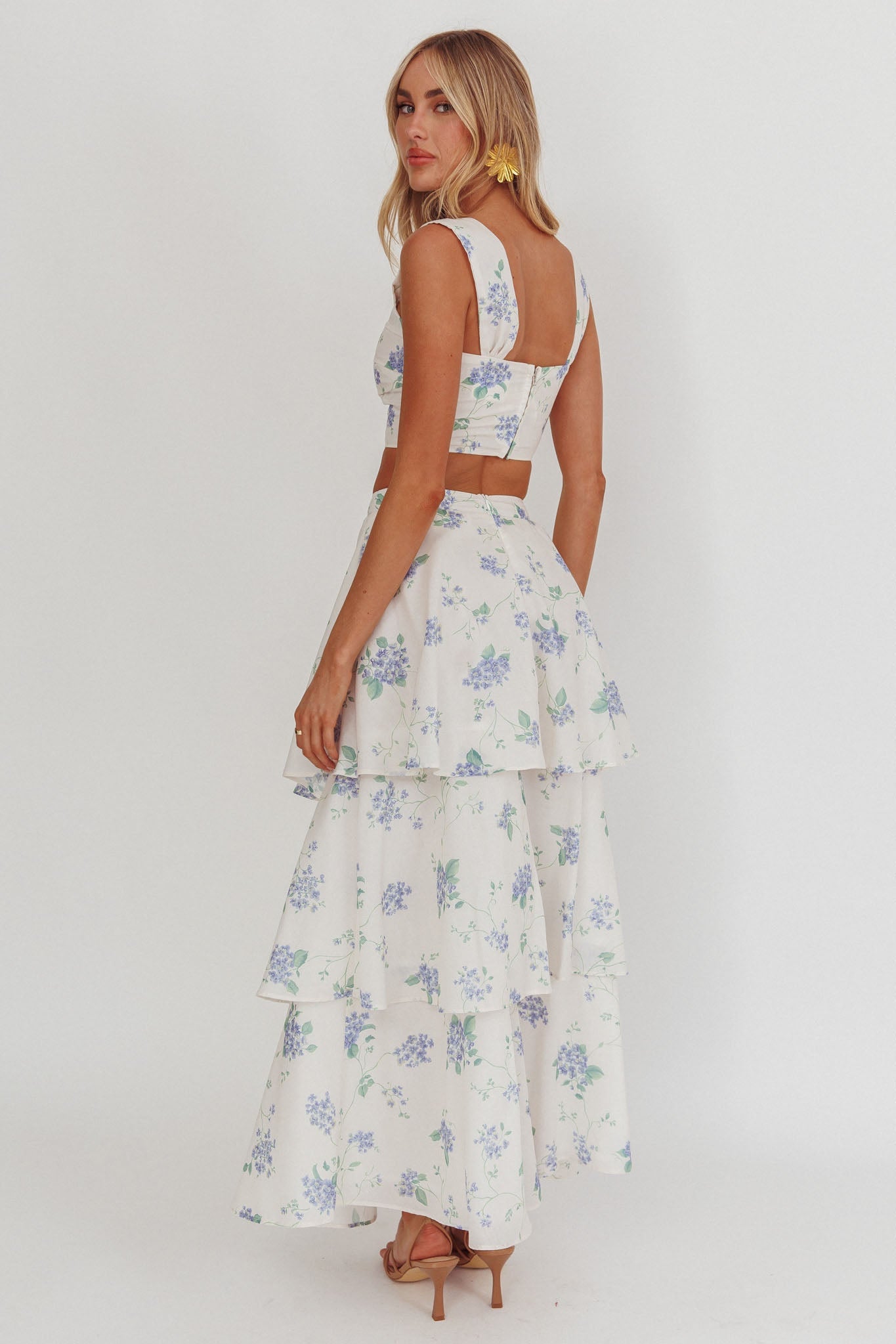 Dixon Tiered Maxi Skirt Floral Beige