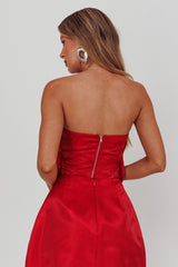 Count Down Rose Feature Strapless Top Red