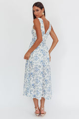 Spring Dawn Basque Waist Maxi Dress Floral Blue