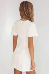 Leronne Hook & Eye Puff Sleeve Mini Dress White
