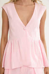 Florrie Button Flounce Top Rosewater