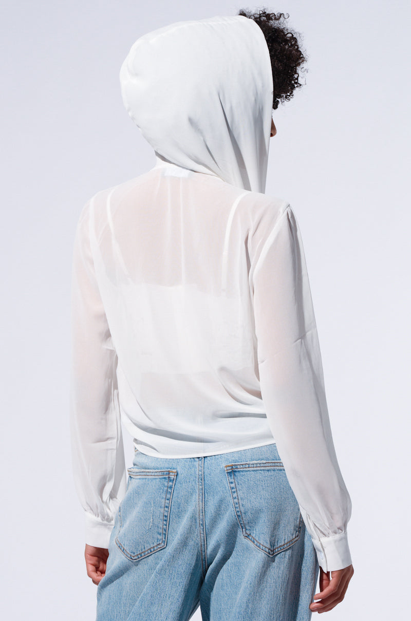 MARGO TIE FRONT BLOUSE WITH HOOD IN WHITE