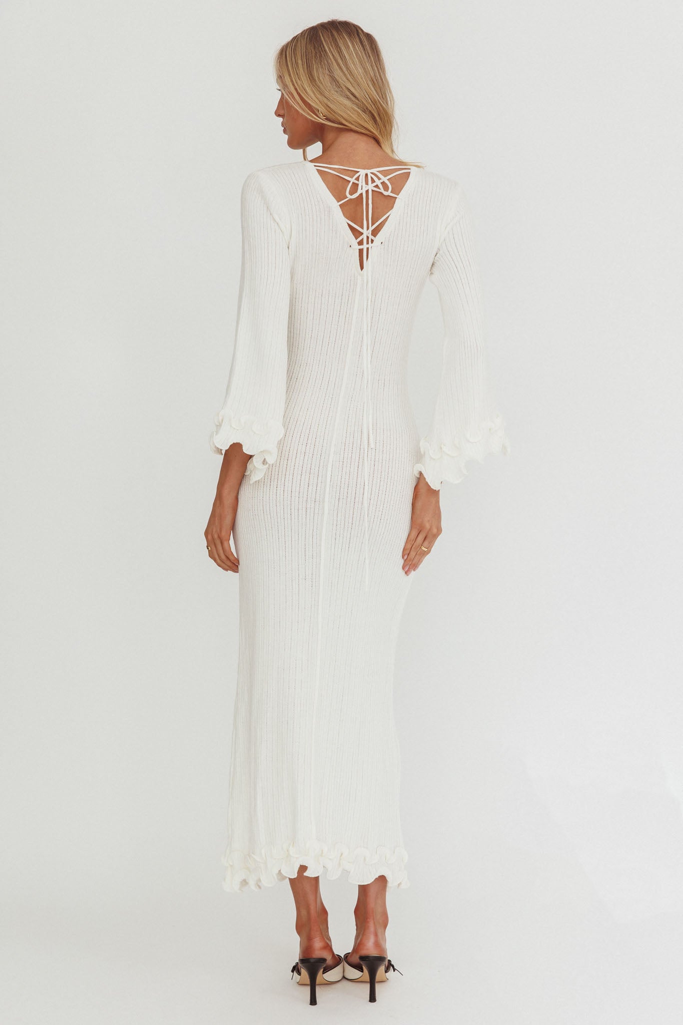 Wrenna Bell Sleeve Knit Maxi Dress White