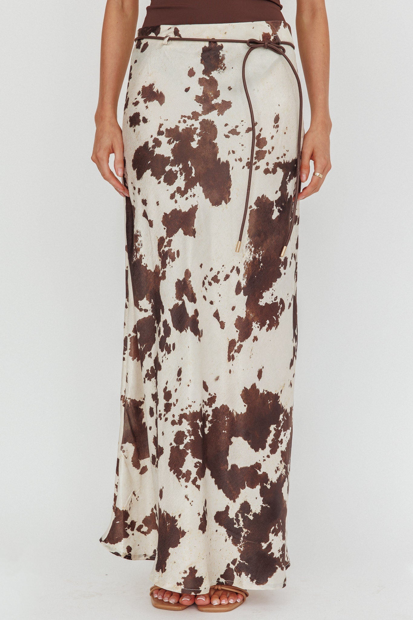 Takara String Tie Maxi Skirt Cow Print