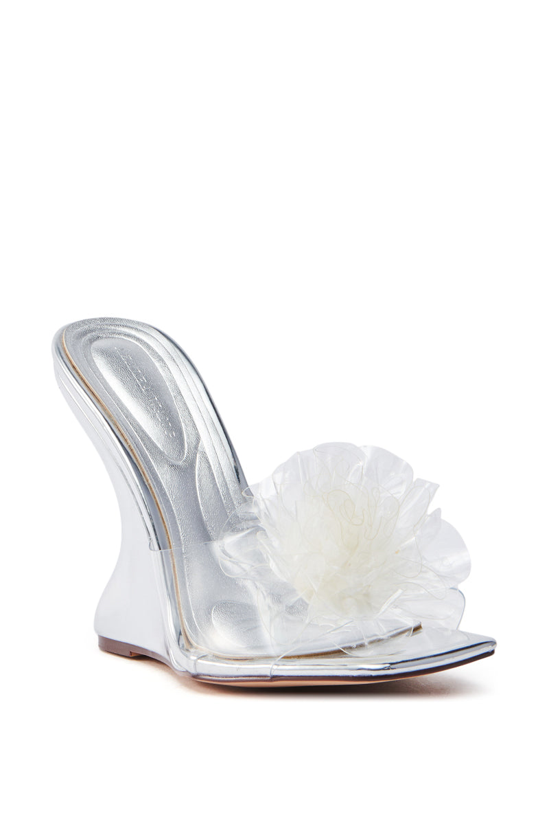 AZALEA WANG UMBRIA SILVER PVC FLOWER WEDGE SANDAL