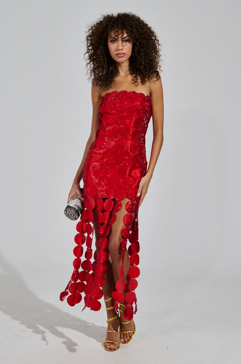 SHE IS THE MOMENT RHINESTONE MAXI DRESS