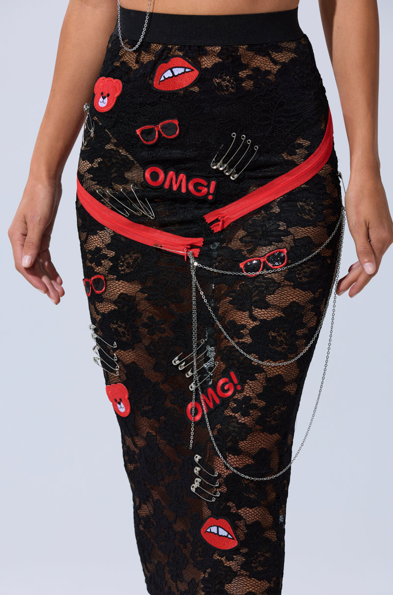 OMG LACE MAXI SKIRT WITH EMBELLISHMENTS