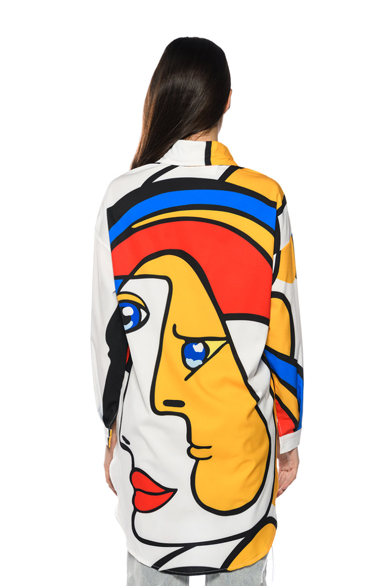 ABSTRACT ART MINI BUTTON UP DRESS