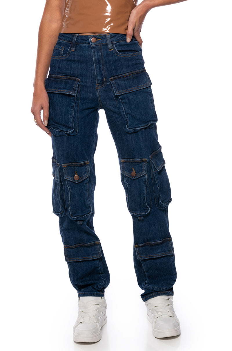 AGGIE HIGH RISE DENIM CARGO PANTS