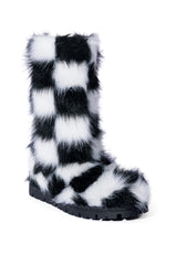 AZALEA WANG ASPEN FURRY CHECKERBOARD BOOTIE IN BLACKWHITE