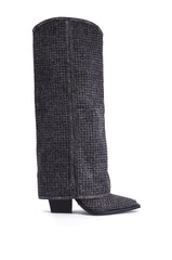 AZALEA WANG CALCIFER GRAY RHINESTONE AND DENIM WESTERN BOOT