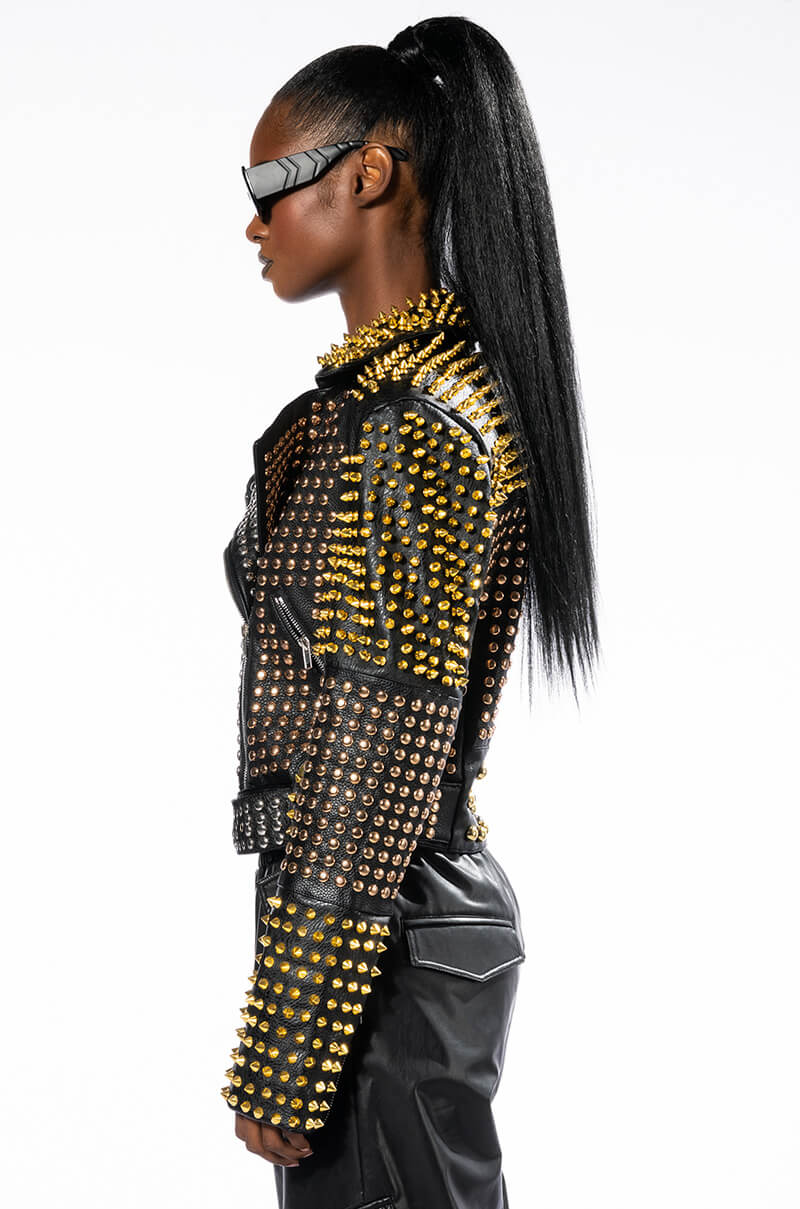 HALF AND HALF GRANDE STUDDED MOTO JACKET