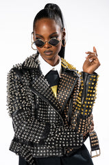 HALF AND HALF GRANDE STUDDED MOTO JACKET