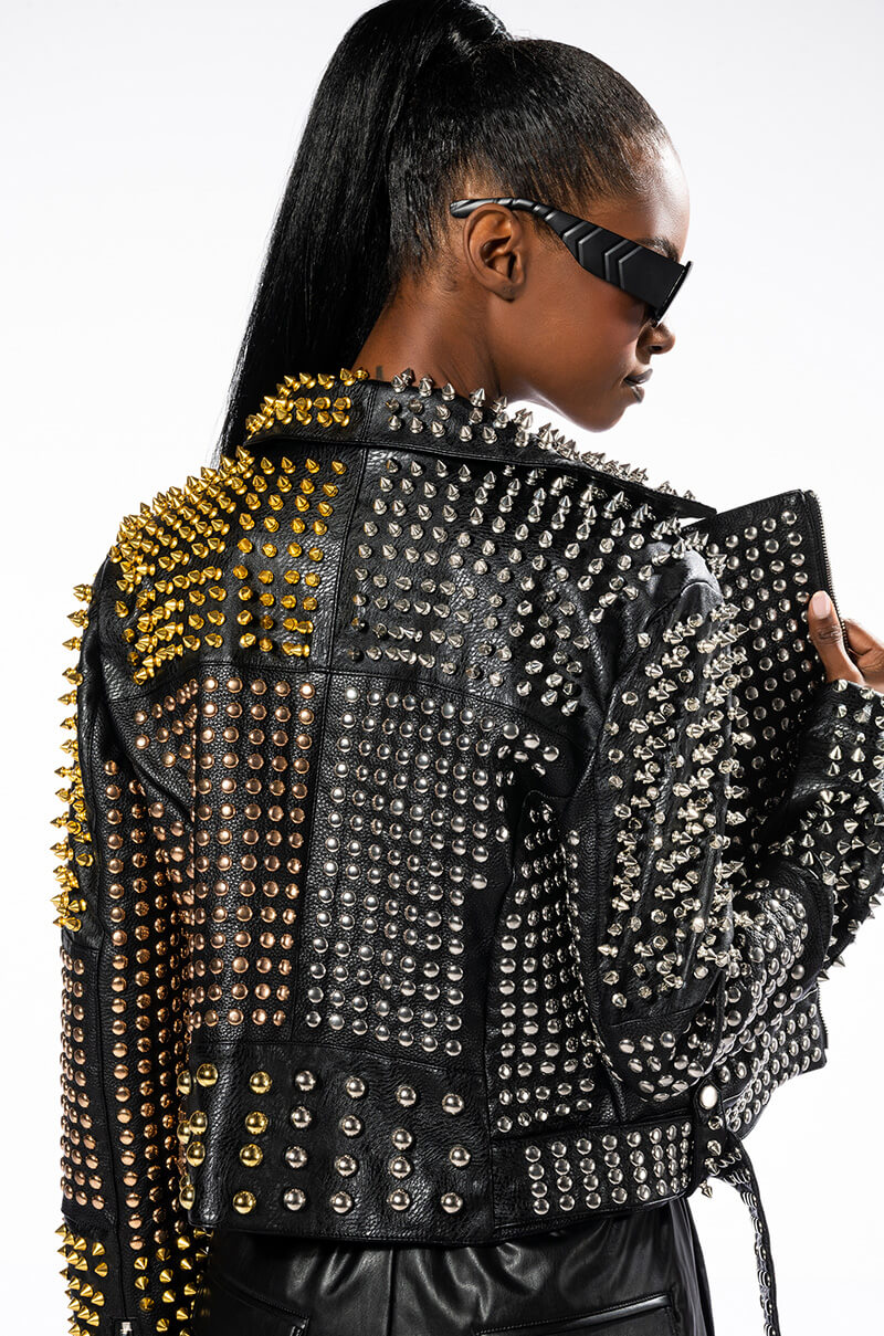 HALF AND HALF GRANDE STUDDED MOTO JACKET