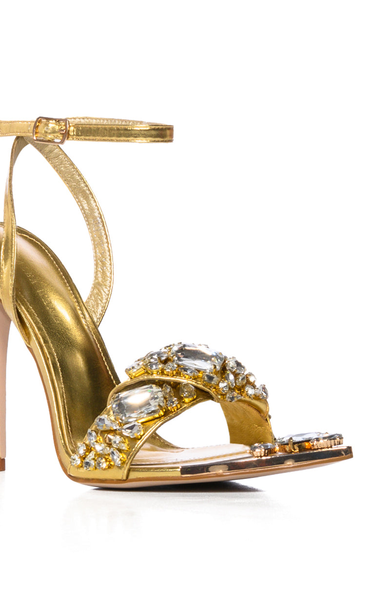 AZALEA WANG TILLY RHINESTONE STILETTO SANDAL IN GOLD
