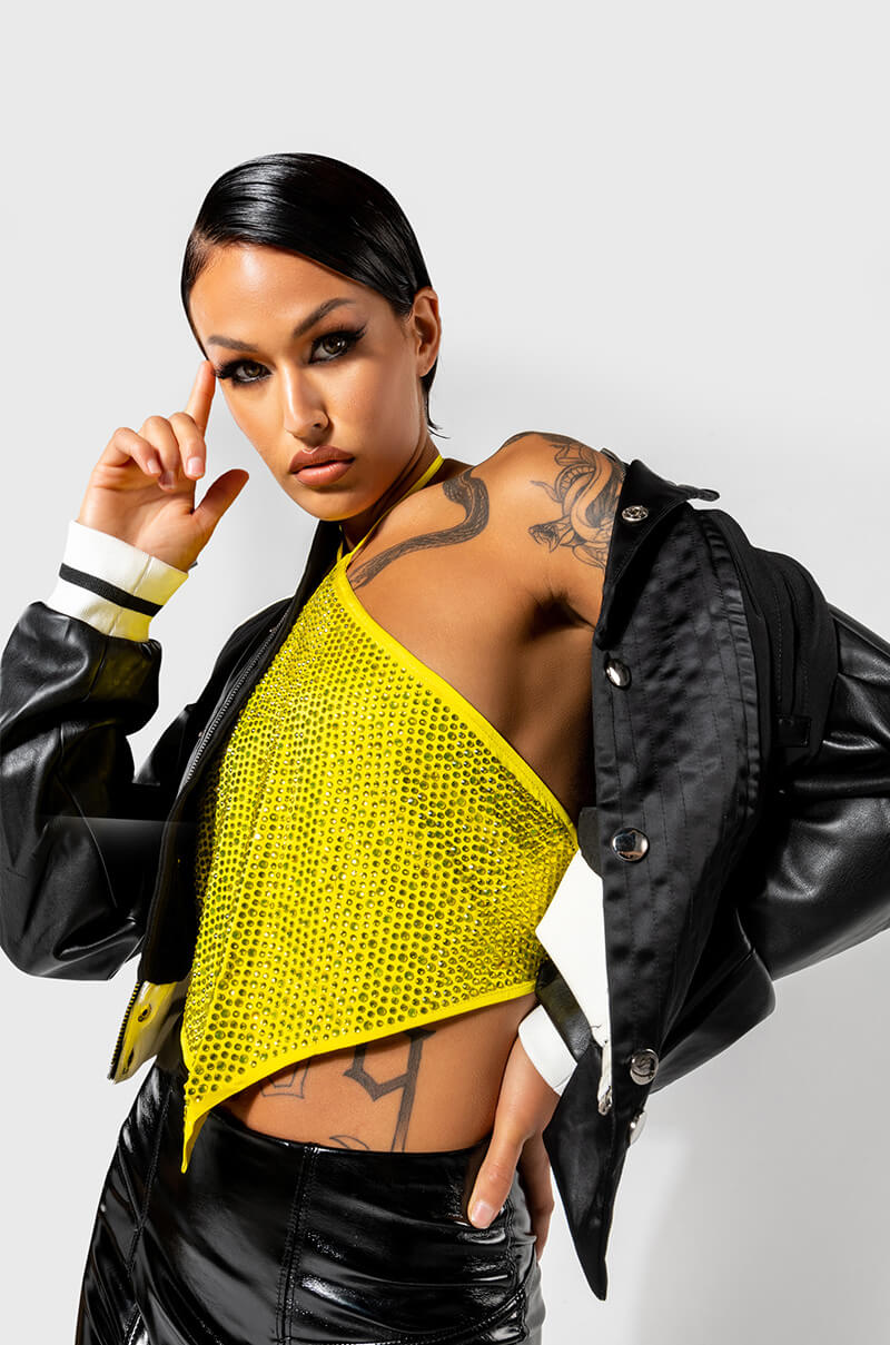 RUNNER FITTED CROP VARSITY BOMBER