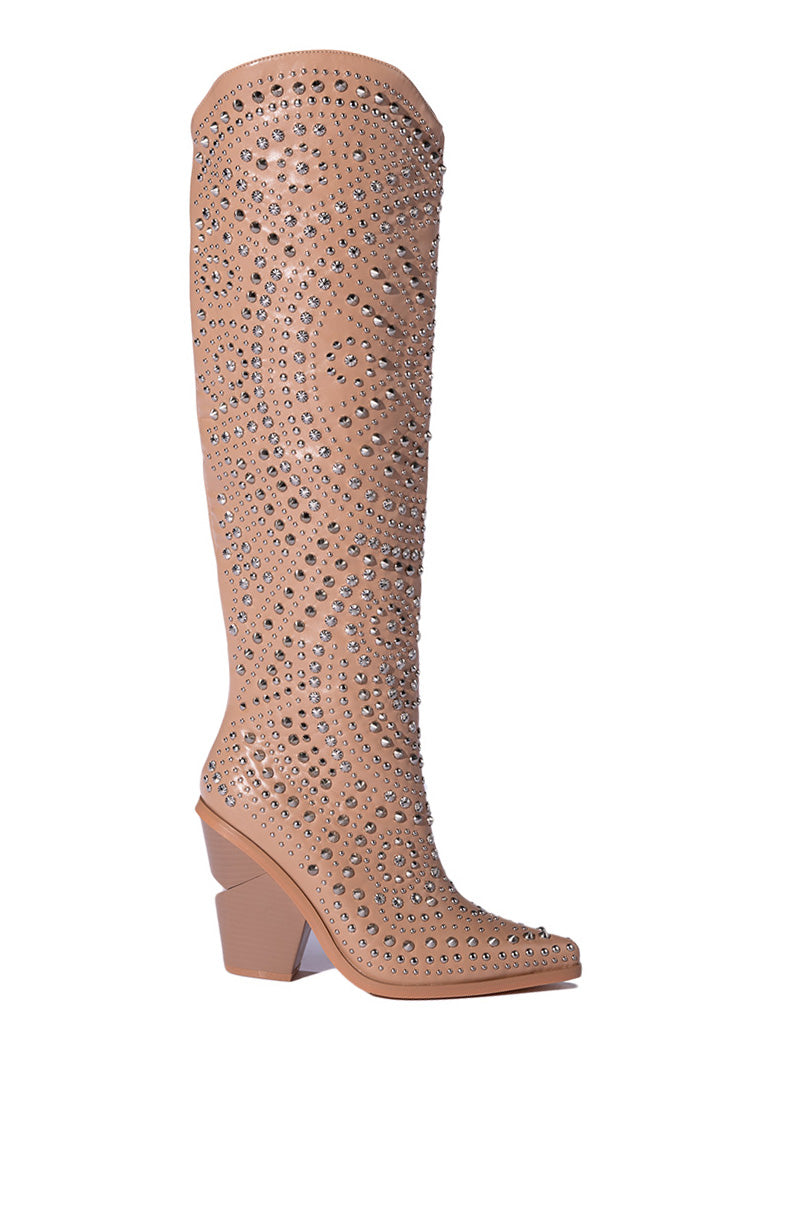 AZALEA WANG TEXAS EMBELLISHED NUDE WESTERN BOOT