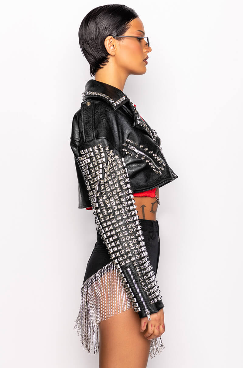 THE ESSENTIAL MOTO JACKET WITH STUDDED ARMS