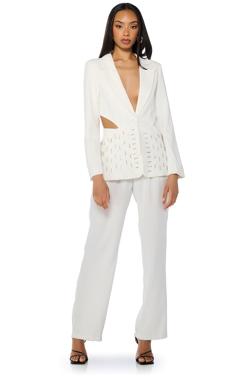 BACK CUT RHINESTONE BLAZER IN WHITE