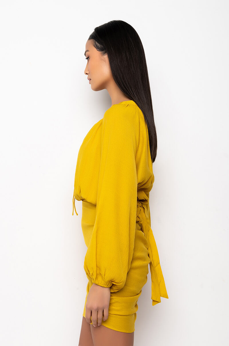 BOHO VIBES RUCHED MINI DRESS