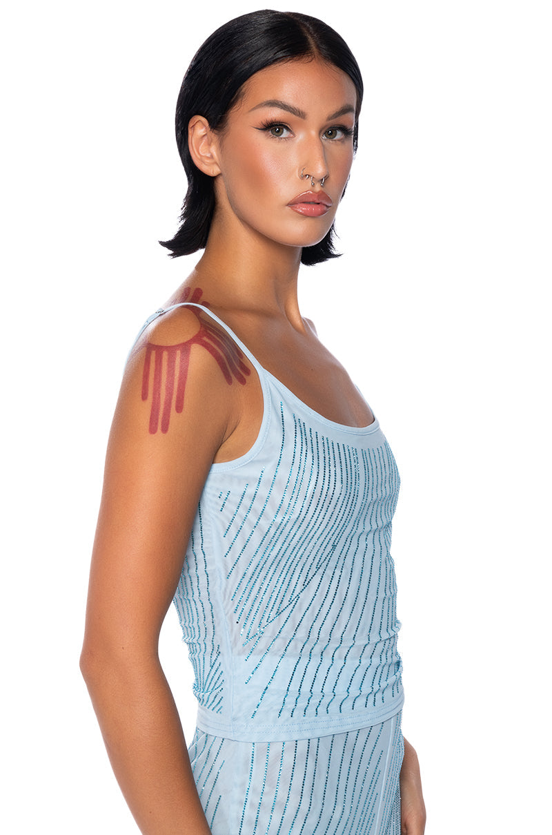 CUFF IT SLEEVELESS EMBELLISHED MESH TANK