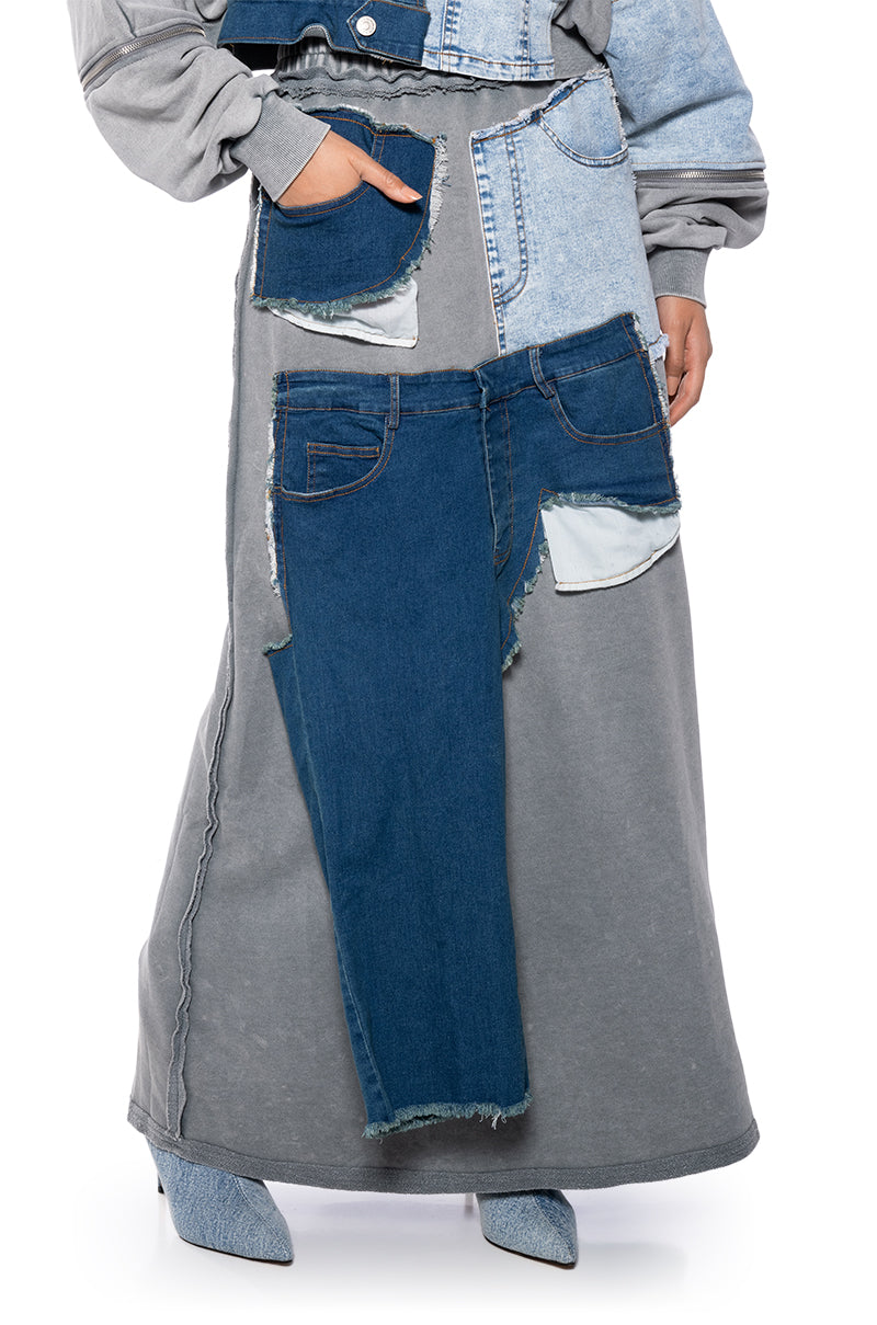 DENIM DREAMS ZIPPER DETAIL MAXI SKIRT