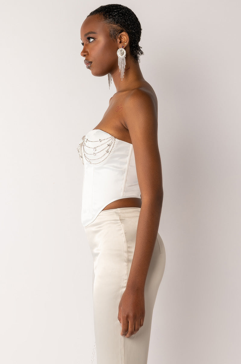 SOPHIE RHINESTONE SATIN BUSTIER
