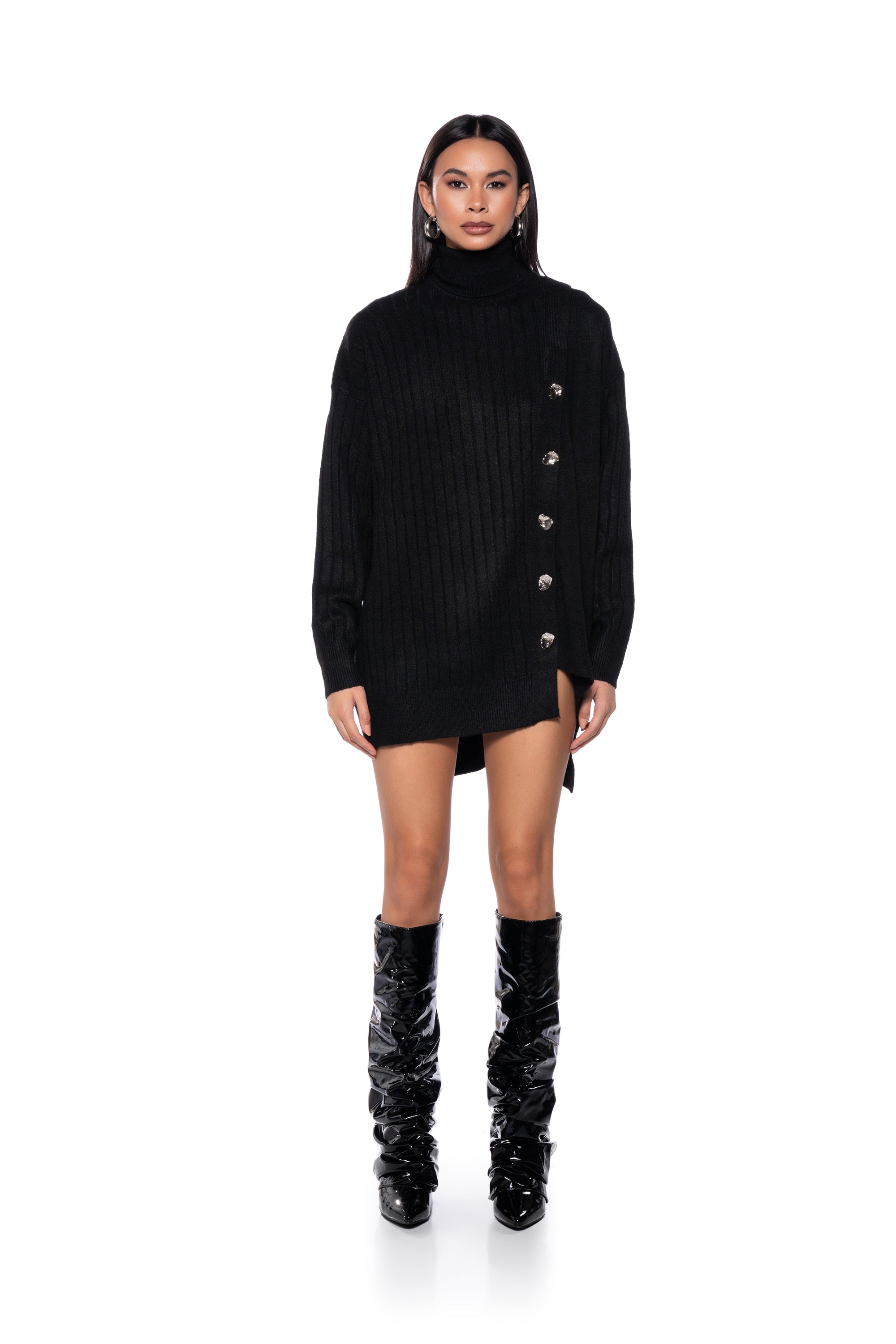 ELLIS OVERSIZED BUTTON DETAIL OPEN SIDE SWEATER