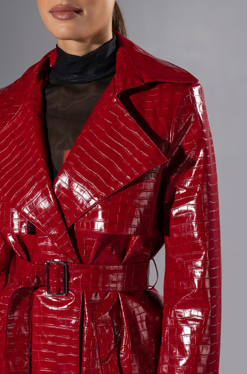 FEELING EXTRA BOSSY RED CROC TRENCH